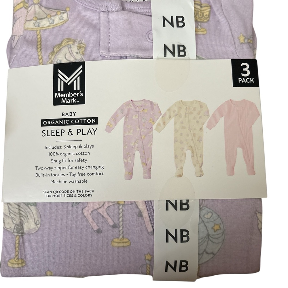 Member's Mark Baby Organic Cotton Pajama Set - Lavender, Cream, Pink